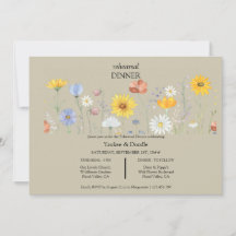 Moderne wilde bloemen lente trouw diner uitnodigin