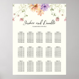 Moderne wilde bloemen lente trouw zitkaart poster