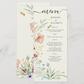 Moderne Wilde Bloemen Minimalistische Elegante Tro Menu (Voorkant / Achterkant)