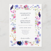 Moderne Wilde Bloemen Navy Blauwe Trouwdag Uitnodiging Briefkaart (Voorkant)