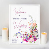 Moderne wilde bloemen script bruiloft welkom poster