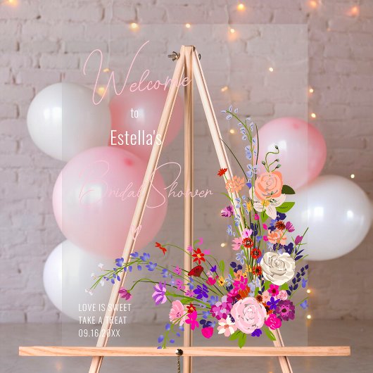 Moderne wilde bloemen script bruiloftsshower welko acryl bord