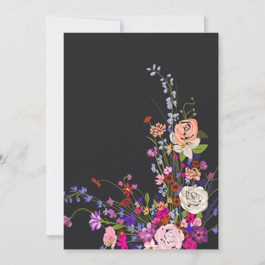 Moderne wilde bloemen script foto donker afstudere aankondiging (Achterkant)