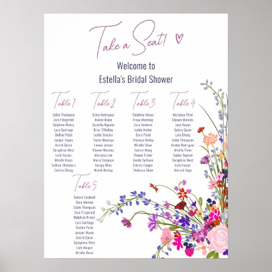 Moderne wilde bloemen script vrijgezellenfeest zit poster (Voorkant)