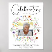 Moderne Wilde Bloemen Viering van het Leven Funera Poster (Voorkant)