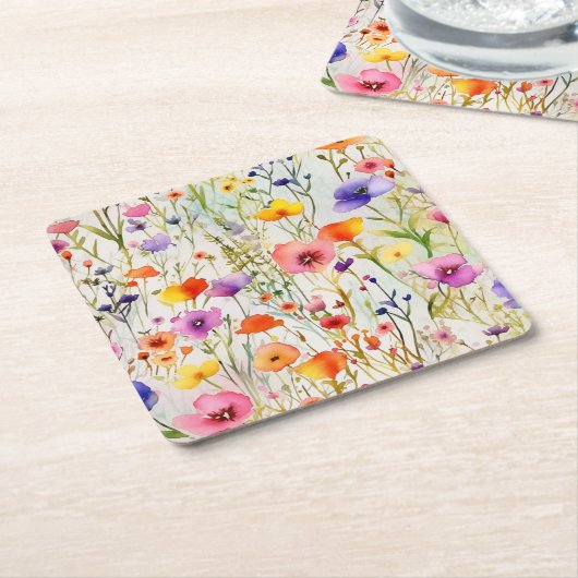 Moderne wilde bloemen waterverf kartonnen onderzetters (Schuin)