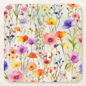 Moderne wilde bloemen waterverf kartonnen onderzetters (Voorkant)