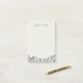 Moderne wilde bloemen zwart en crème bloemnaam post-it® notes (Op bureau)