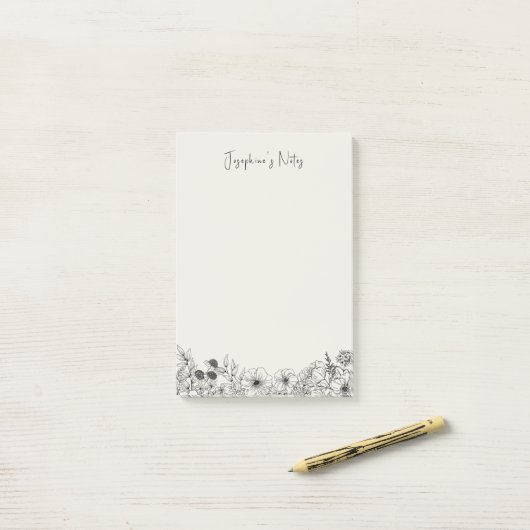 Moderne wilde bloemen zwart en crème bloemnaam post-it® notes (Op bureau)