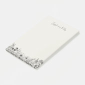 Moderne wilde bloemen zwart en crème bloemnaam post-it® notes (Schuin)
