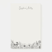 Moderne wilde bloemen zwart en crème bloemnaam post-it® notes (Voorkant)