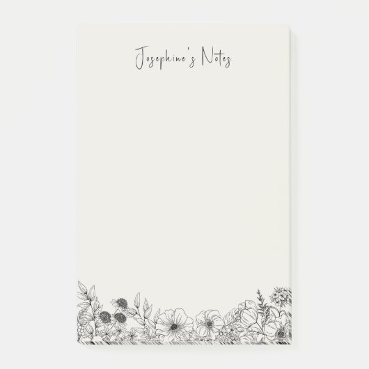 Moderne wilde bloemen zwart en crème bloemnaam post-it® notes (Voorkant)