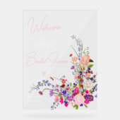 Moderne wilde bloemenscript bruidsshower welkom acryl bord (Voorkant)