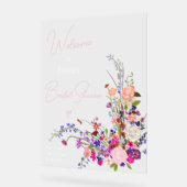 Moderne wilde bloemenscript bruidsshower welkom acryl bord (Hoek)