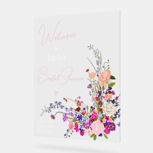 Moderne wilde bloemenscript bruidsshower welkom acryl bord (Hoek)