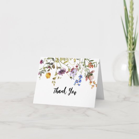 Moderne Wilde Bloementuin Bruiloft met Groene Them Bedankkaart (Voorkant)
