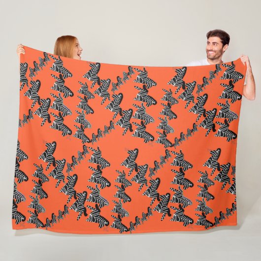 Moderne wilde oranje zebra fleece deken (In situ)