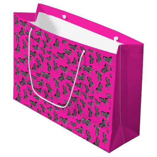 Moderne wilde roze zebra groot cadeauzakje (Voorkant Gekanteld)