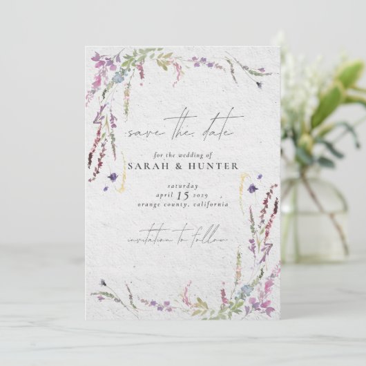 Moderne Wilde Waterverf Sparen de Datum Kaart (Staand voorkant)