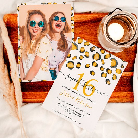 Moderne wilde waterverf van luipaard Sweet 16 Kaart