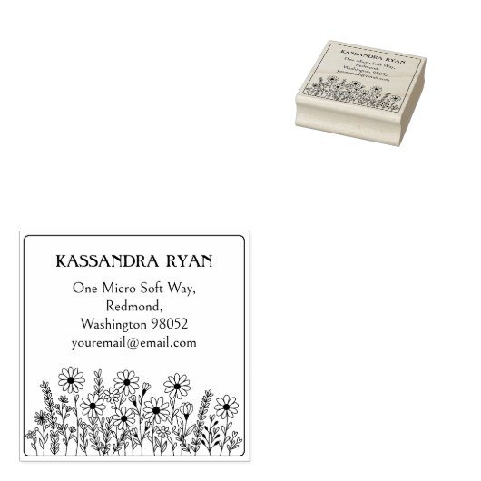 Moderne Wildflower Aangepaste Naam Retouradres Rubberstempel (Gestempeld)