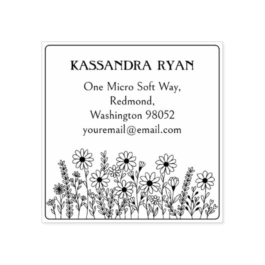 Moderne Wildflower Aangepaste Naam Retouradres Rubberstempel (Afrduk)