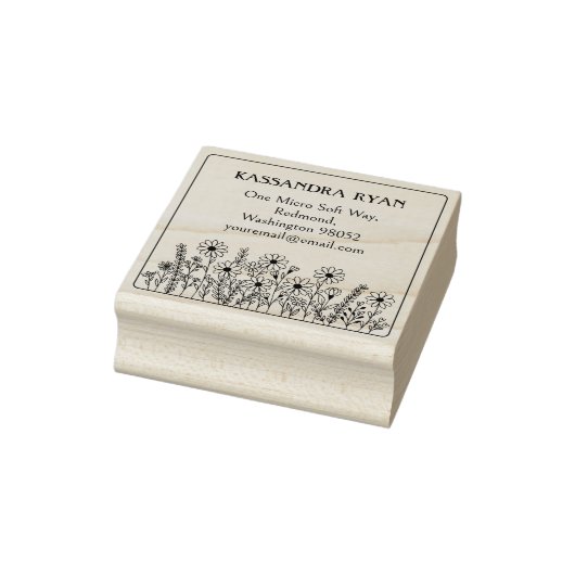 Moderne Wildflower Aangepaste Naam Retouradres Rubberstempel (Stempel)