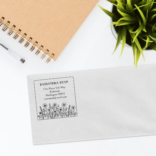 Moderne Wildflower Aangepaste Naam Retouradres Rubberstempel