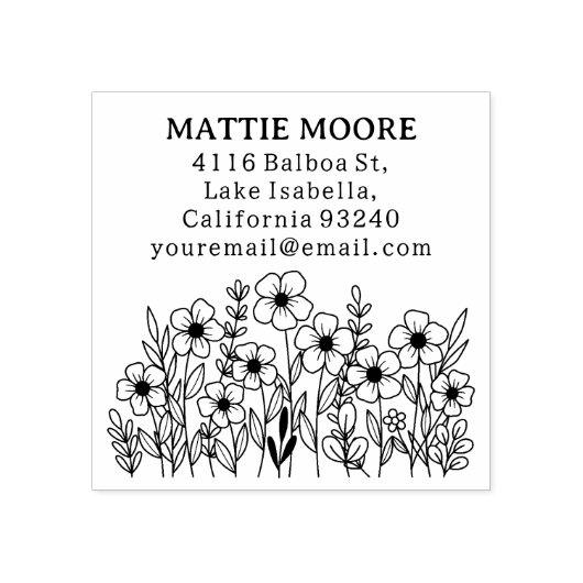 Moderne Wildflower Aangepaste Naam Retouradres Rubberstempel (Afrduk)