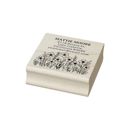 Moderne Wildflower Aangepaste Naam Retouradres Rubberstempel (Stempel)