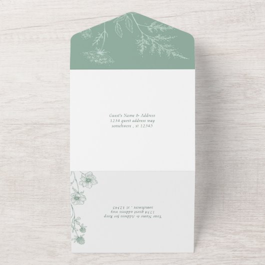 Moderne Wildflower All in One Wedding Uitnodiging (Buitenkant)