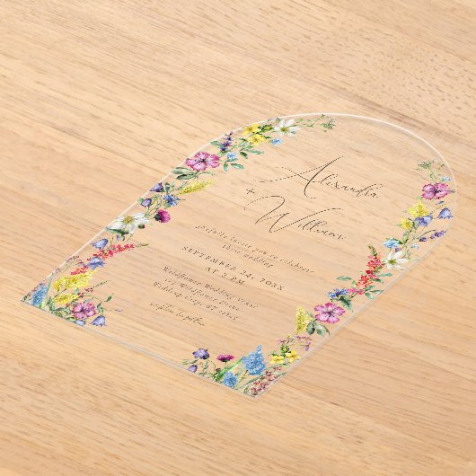 Moderne Wildflower Arch Boho Bruiloft Acryl Uitnodigingen (Laagn)