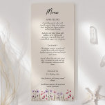 Moderne Wildflower Beige Bruiloft Flat Menu<br><div class="desc">Dit moderne wilde bloem beige bruiloft platte menu ontwerp heeft een warme beige achtergrond versierd met levendige roze en paarse waterverf wilde bloemen, het oproepen van een gevoel van tijdloze romance. Het huwelijk van rustieke en elegante boho charme maakt dit ontwerp perfect voor koppels die op zoek zijn naar een...</div>