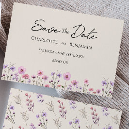 Moderne Wildflower Beige Bruiloft Flat Save The Date