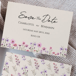 Moderne Wildflower Beige Bruiloft Flat Save The Date