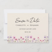 Moderne Wildflower Beige Bruiloft Flat Save The Date (Voorkant)