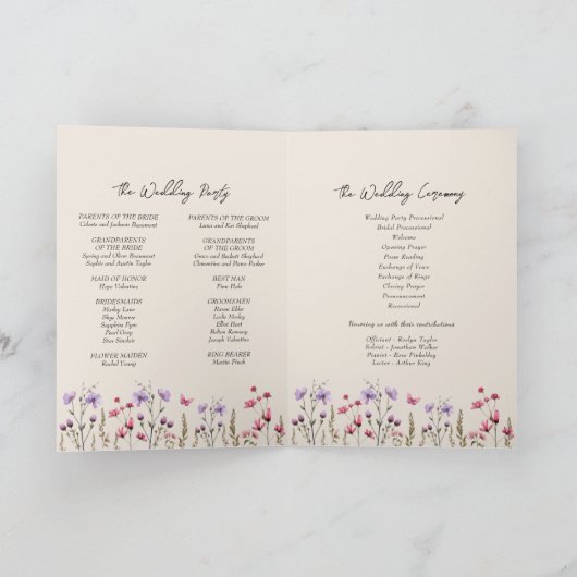 Moderne Wildflower Beige Bruiloft Gevouwen Programma (Binnen)