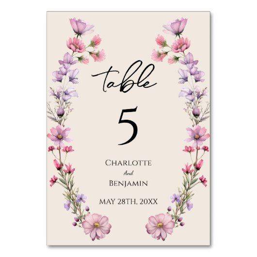 Moderne Wildflower Beige bruiloft Kaart (Voorkant)