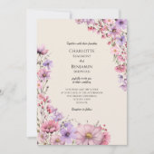 Moderne Wildflower Beige bruiloft Kaart (Voorkant)