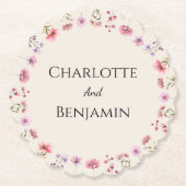 Moderne Wildflower Beige bruiloft Kartonnen Onderzetters (Voorkant)