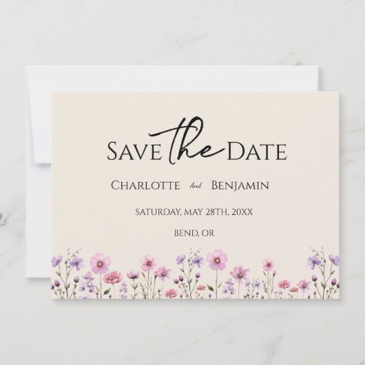Moderne Wildflower Beige bruiloft Save The Date (Voorkant)