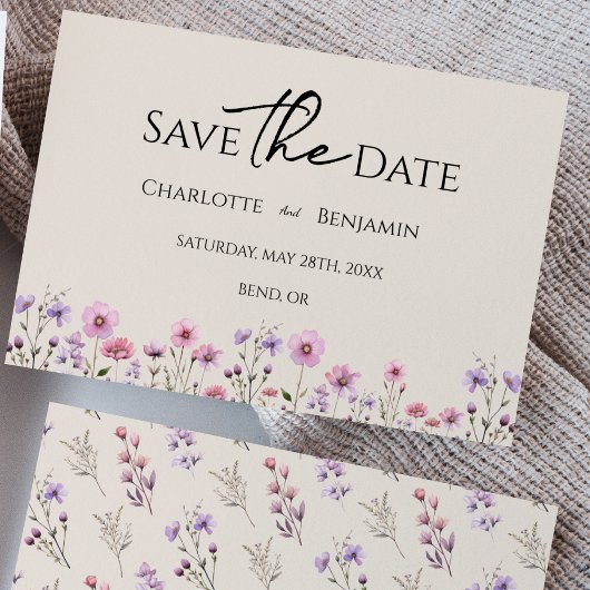 Moderne Wildflower Beige bruiloft Save The Date