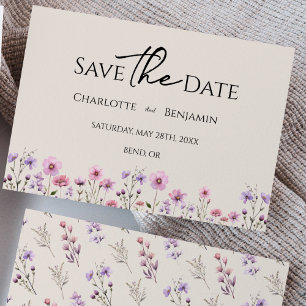 Moderne Wildflower Beige bruiloft Save The Date