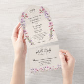 Moderne Wildflower Beige Klassieke bruiloft All In One Uitnodiging (Afscheurbaar)