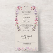 Moderne Wildflower Beige Klassieke bruiloft All In One Uitnodiging (Binnen)