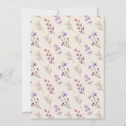 Moderne Wildflower Beige Klassieke Foto Bruiloft Kaart (Achterkant)