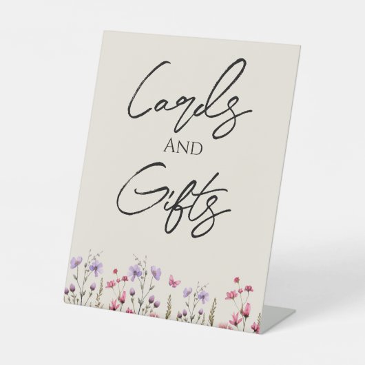Moderne Wildflower Beige trouwkaarten en geschenke Reclamebord Met Voetstuk (Voorkant)