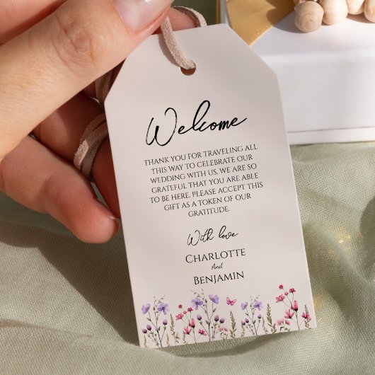 Moderne Wildflower Bestemming Bruiloft Welkom Cadeaulabel
