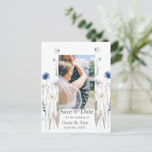 Moderne Wildflower Bewaar de datumfoto Briefkaart (Staand voorkant)