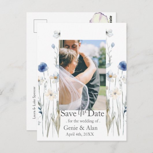 Moderne Wildflower Bewaar de datumfoto Briefkaart (Voorkant / Achterkant)